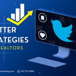 Real estate agents using smartphones and laptops to manage Twitter marketing campaigns
